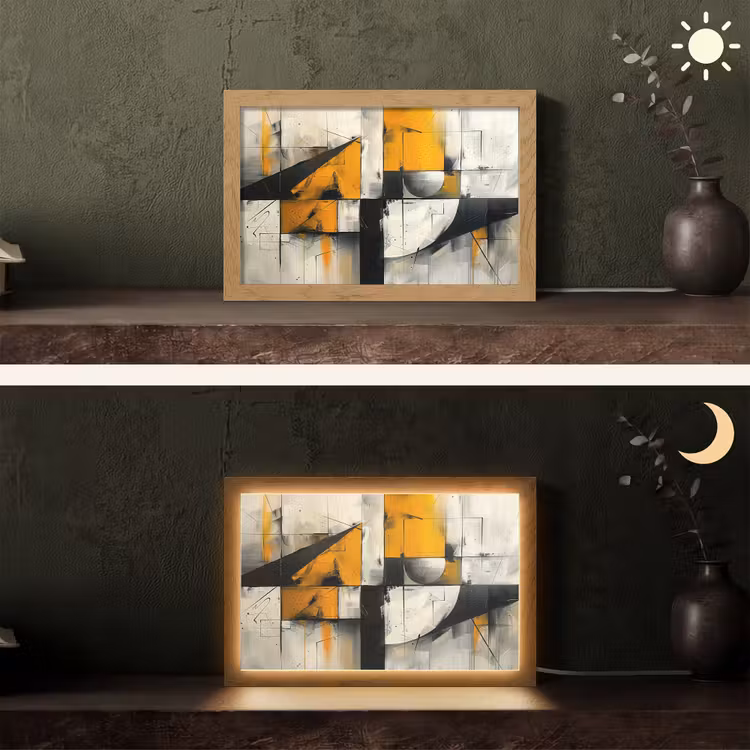 Geel - Abstract - Modern - Vormen Light Box met kabel (Tafellamp) klein -sfeer3