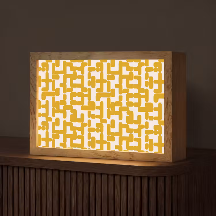 Geel - Beige - Patroon Light Box met kabel (Tafellamp) klein 924 -z3d_website
