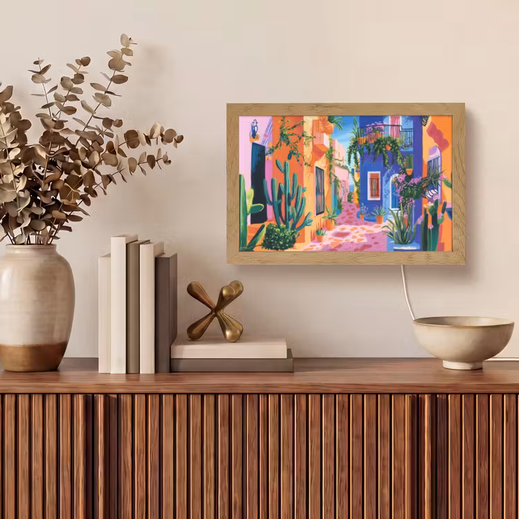 Geel - Blauw - Oranje - Huis Light Box met kabel (Tafellamp) klein -sfeer2