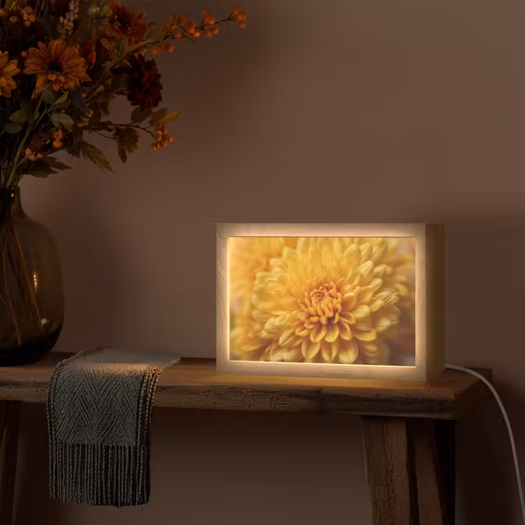 Geel - Chrysant - Zachtheid Light Box met kabel (Tafellamp) klein -sfeer4