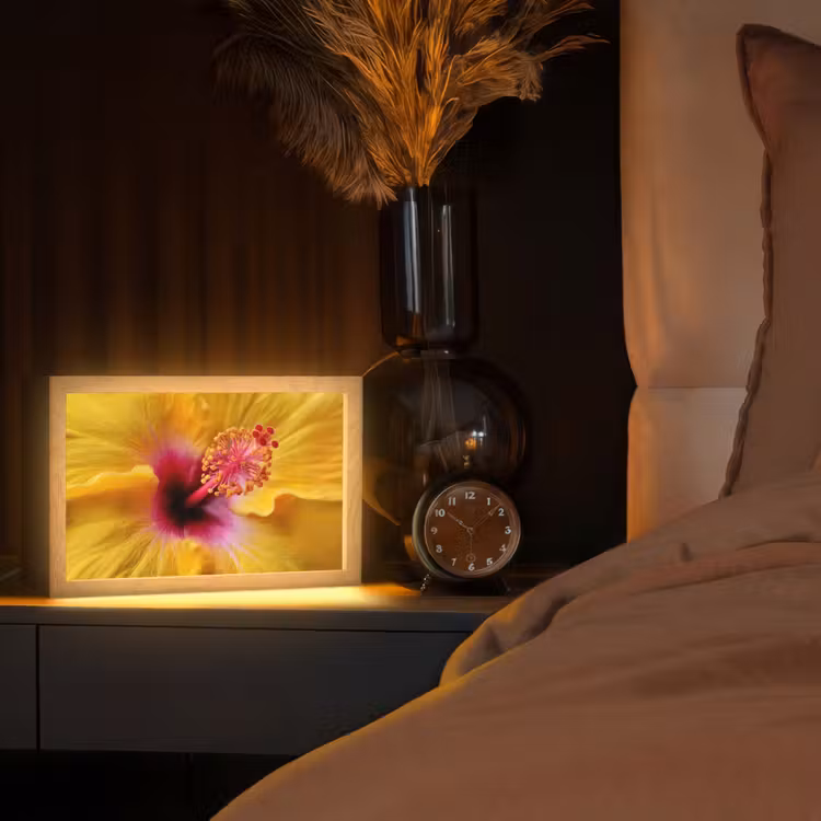 Geel - Hibiscus - Tropisch Light Box met kabel (Tafellamp) klein -sfeer1