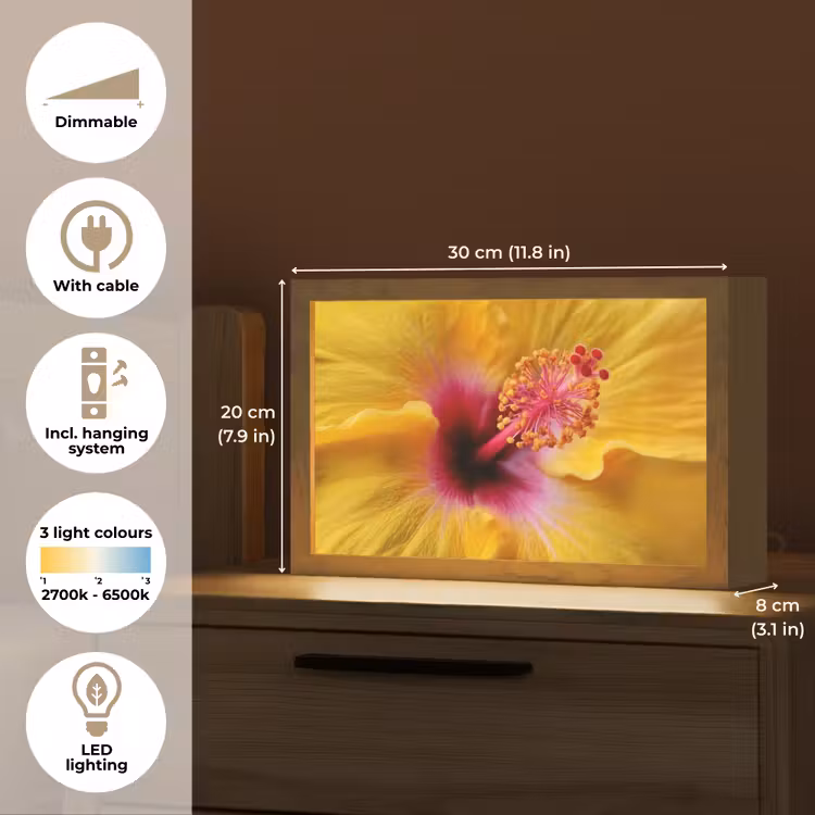 Geel - Hibiscus - Tropisch Light Box met kabel (Tafellamp) klein -USP_EN