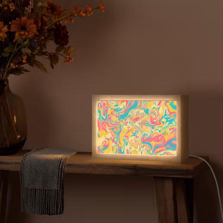Geel - Roze - Blauw - Retro Light Box met kabel (Tafellamp) klein -sfeer4