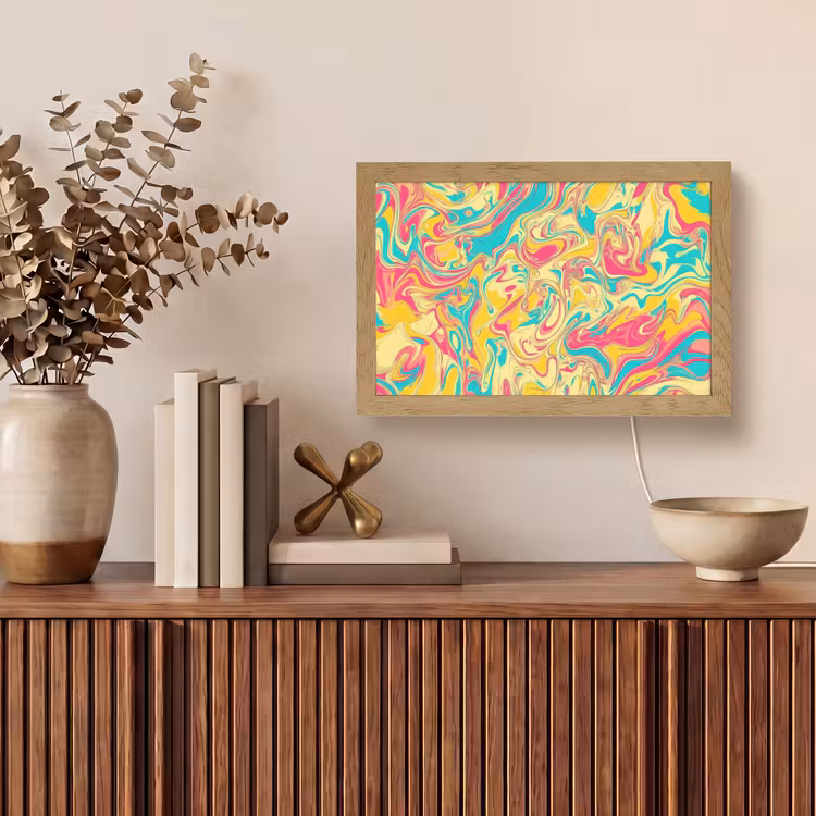 Geel - Roze - Blauw - Retro Light Box met kabel (Tafellamp) klein -sfeer2