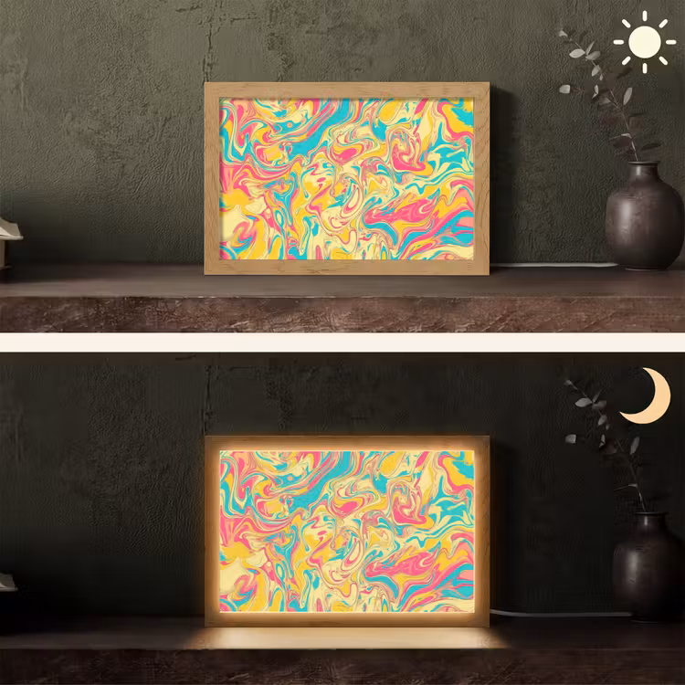 Geel - Roze - Blauw - Retro Light Box met kabel (Tafellamp) klein -sfeer3
