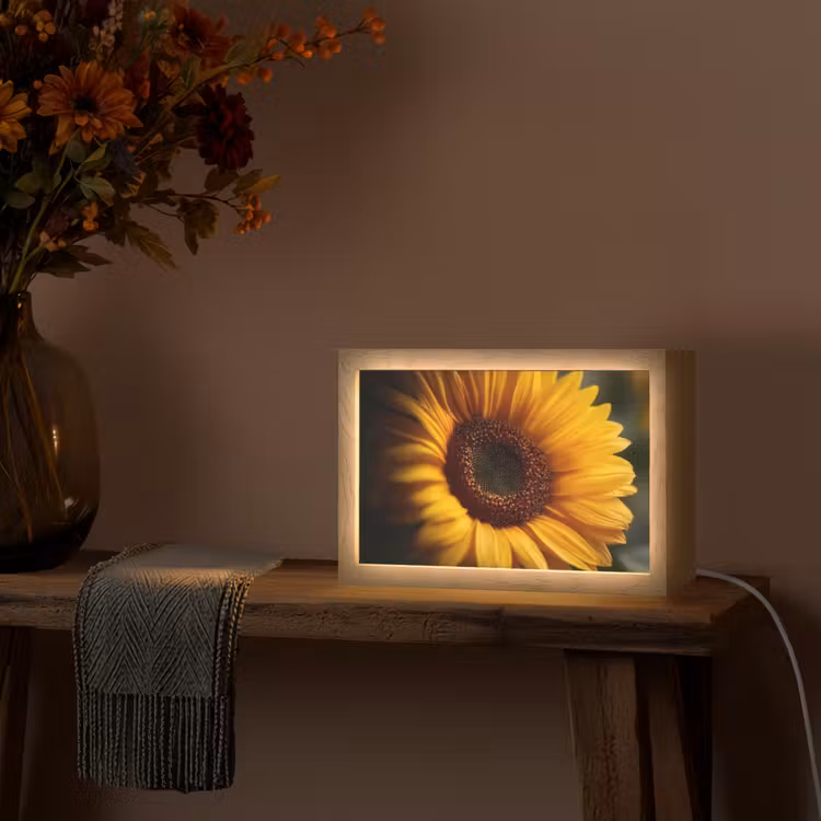 Geel - Zonnebloem - Zomers Light Box met kabel (Tafellamp) klein -sfeer4