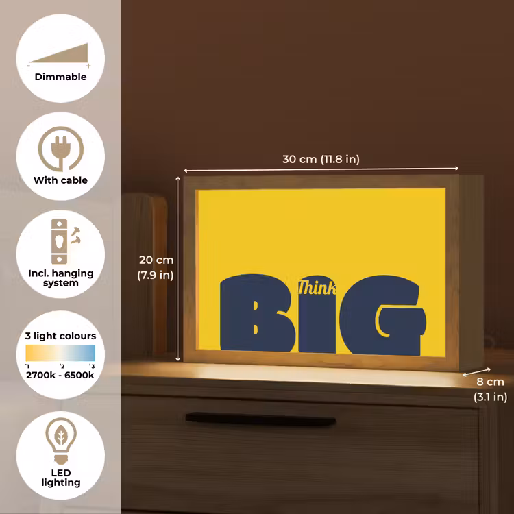 Geel - Think big - Grafisch Light Box met kabel (Tafellamp) klein -USP_EN
