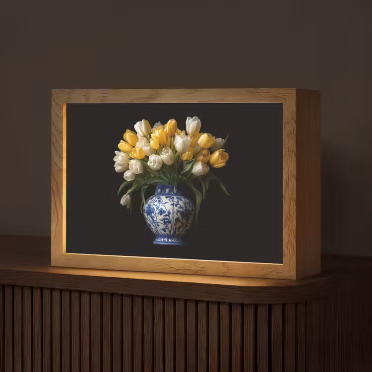 Geel - Tulpen - Vaas - Bloemen Light Box met kabel (Tafellamp) klein -z3d_website