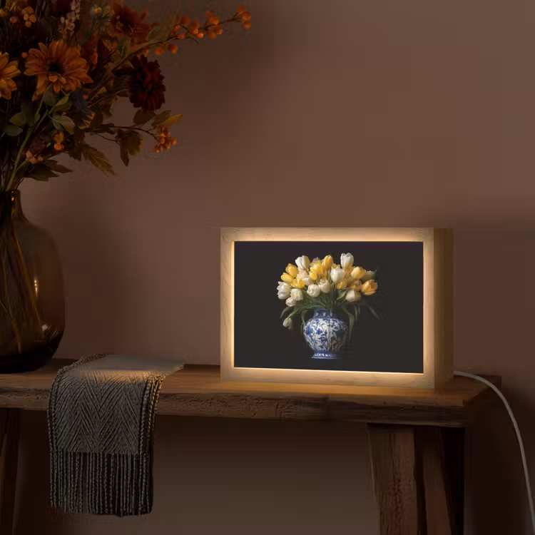 Geel - Tulpen - Vaas - Bloemen Light Box met kabel (Tafellamp) klein -sfeer4