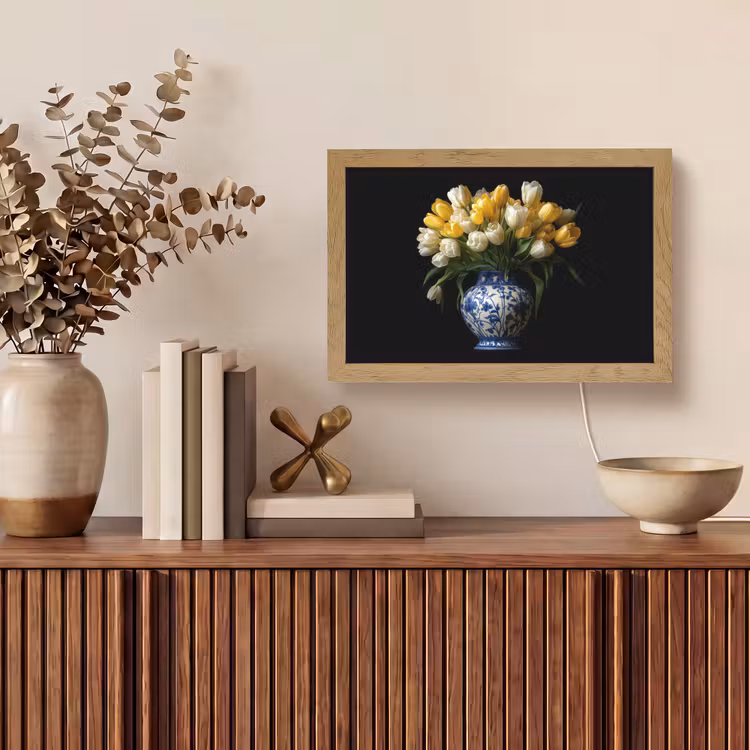 Geel - Tulpen - Vaas - Bloemen Light Box met kabel (Tafellamp) klein -sfeer2