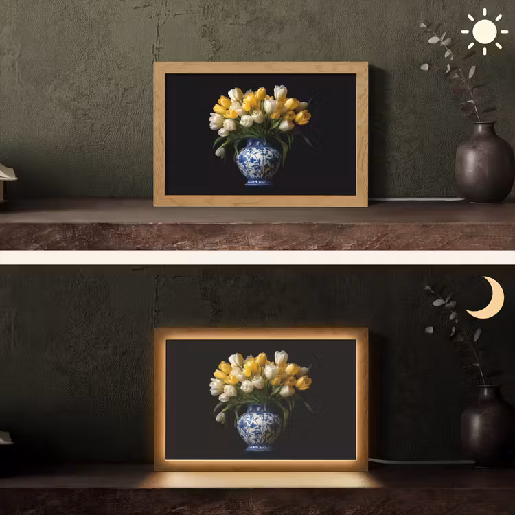 Geel - Tulpen - Vaas - Bloemen Light Box met kabel (Tafellamp) klein -sfeer3