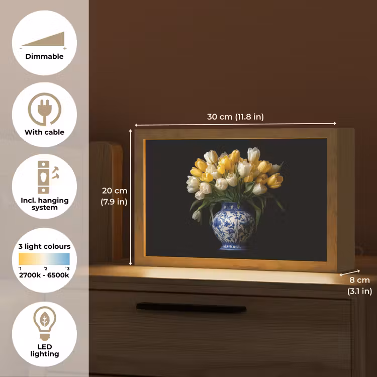 Geel - Tulpen - Vaas - Bloemen Light Box met kabel (Tafellamp) klein -USP_EN
