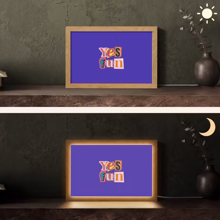Yes fun - Kleurrijk - Collage-stijl Light Box met kabel (Tafellamp) klein -sfeer3