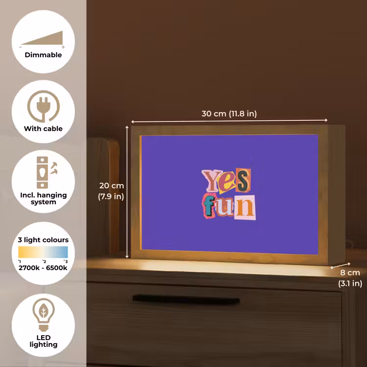Yes fun - Kleurrijk - Collage-stijl Light Box met kabel (Tafellamp) klein -USP_EN