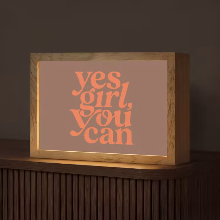 Yes girl you can - Oranje - Bruin Light Box met kabel (Tafellamp) klein -z3d_website