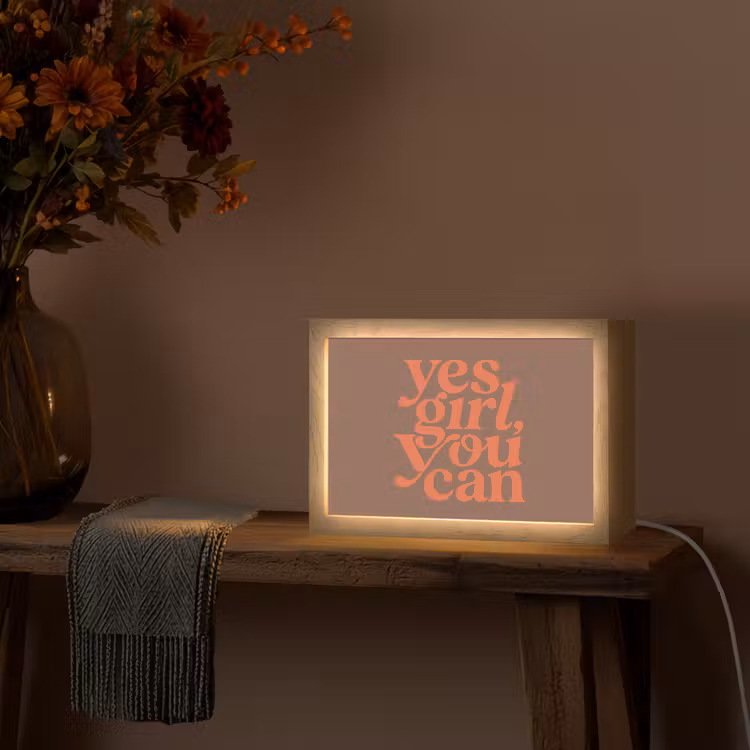 Yes girl you can - Oranje - Bruin Light Box met kabel (Tafellamp) klein -sfeer4