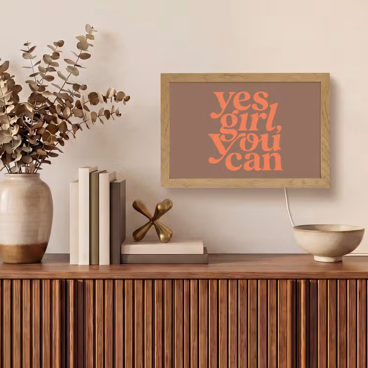 Yes girl you can - Oranje - Bruin Light Box met kabel (Tafellamp) klein -sfeer2