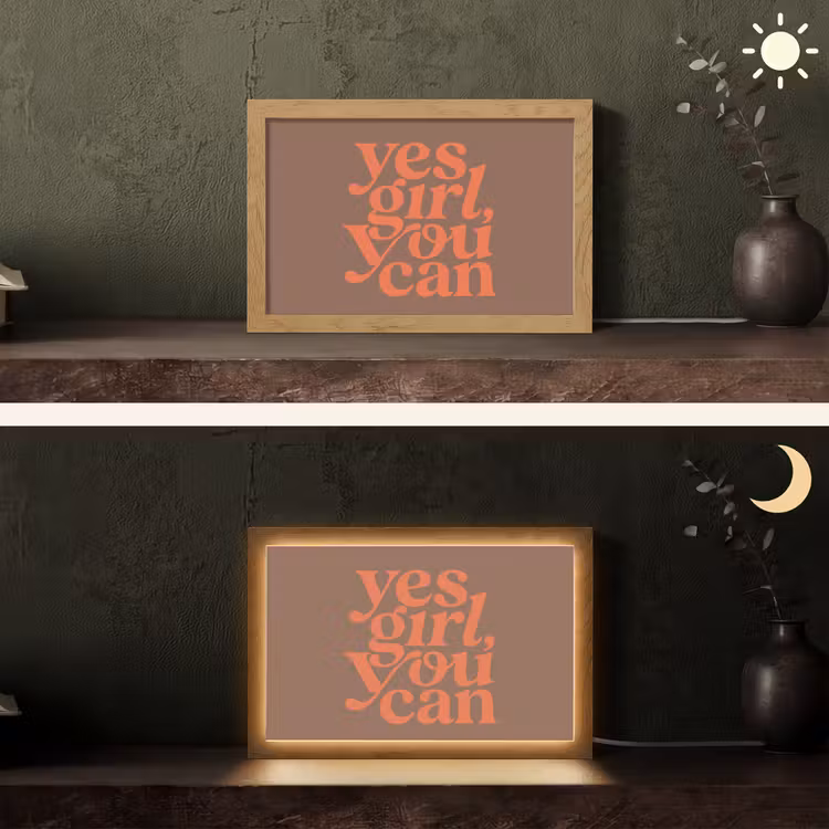 Yes girl you can - Oranje - Bruin Light Box met kabel (Tafellamp) klein -sfeer3