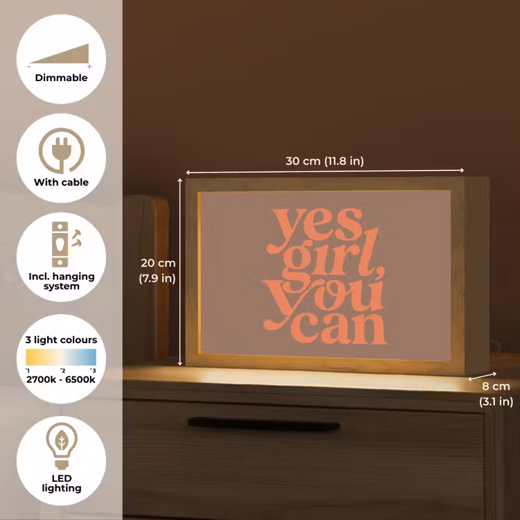 Yes girl you can - Oranje - Bruin Light Box met kabel (Tafellamp) klein -USP_EN