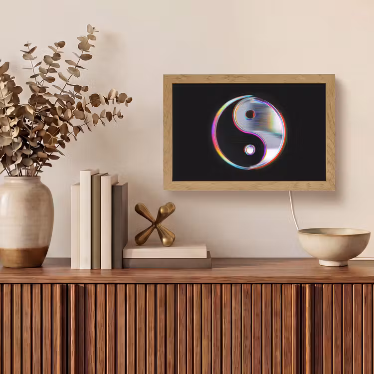 Yin-Yang - Cirkel - Regenboog Light Box met kabel (Tafellamp) klein -sfeer2