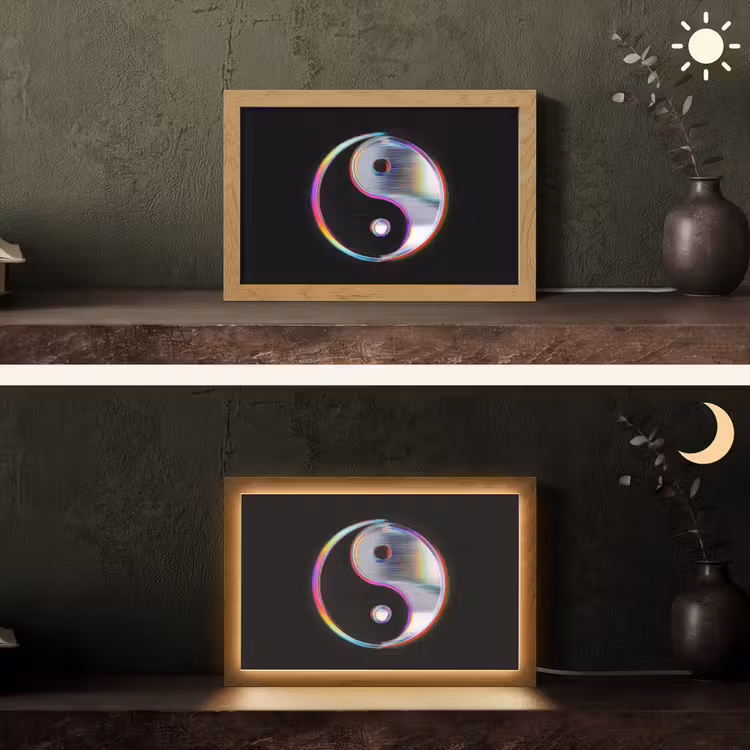 Yin-Yang - Cirkel - Regenboog Light Box met kabel (Tafellamp) klein -sfeer3