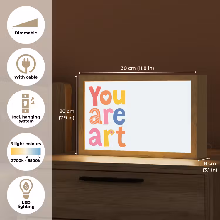 You are art - Kleurrijk - Grafisch Light Box met kabel (Tafellamp) klein -USP_EN