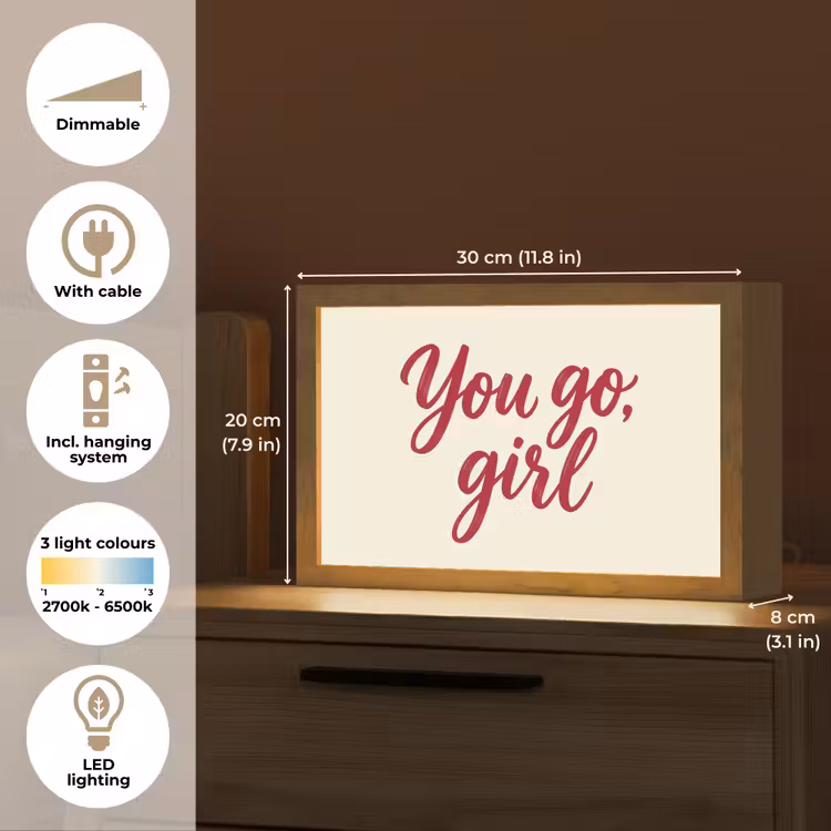 you go girl - Rood - Wit Light Box met kabel (Tafellamp) klein -USP_EN