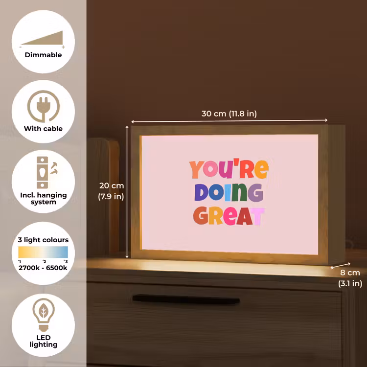 You're doing great - Roze - Kleurrijk Light Box met kabel (Tafellamp) klein -USP_EN