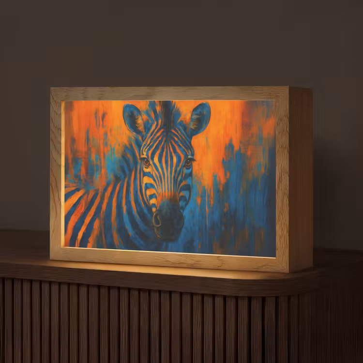 Zebra - Abstract - Blauw Light Box met kabel (Tafellamp) klein -z3d_website