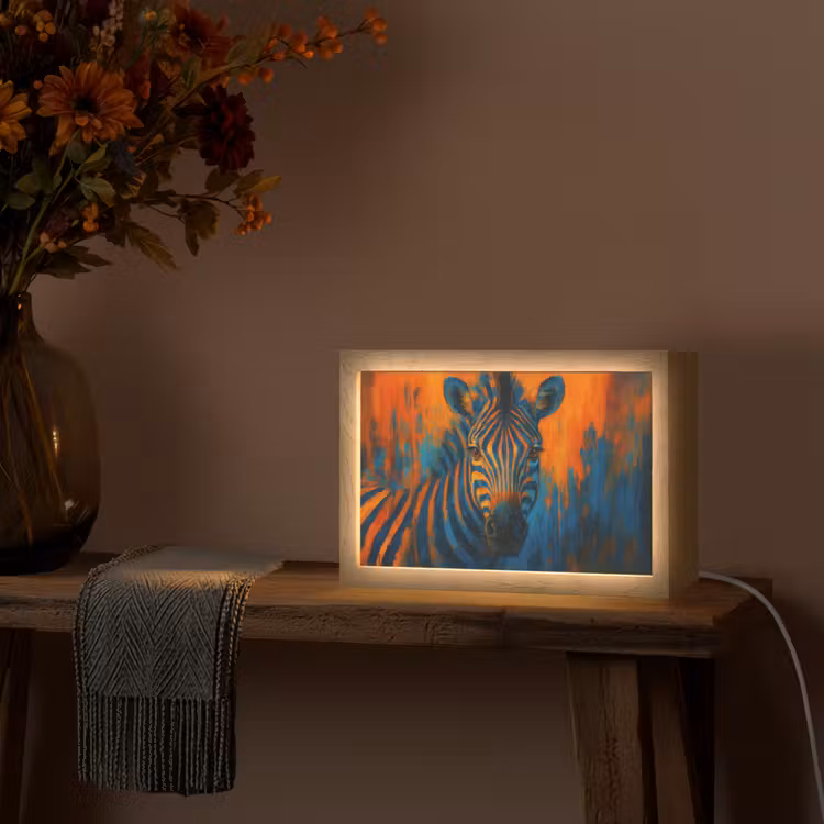 Zebra - Abstract - Blauw Light Box met kabel (Tafellamp) klein -sfeer4