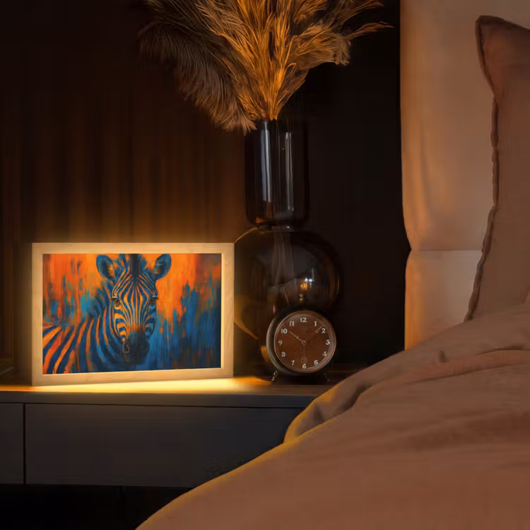 Zebra - Abstract - Blauw Light Box met kabel (Tafellamp) klein -sfeer1