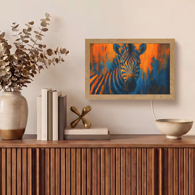 Zebra - Abstract - Blauw Light Box met kabel (Tafellamp) klein -sfeer2