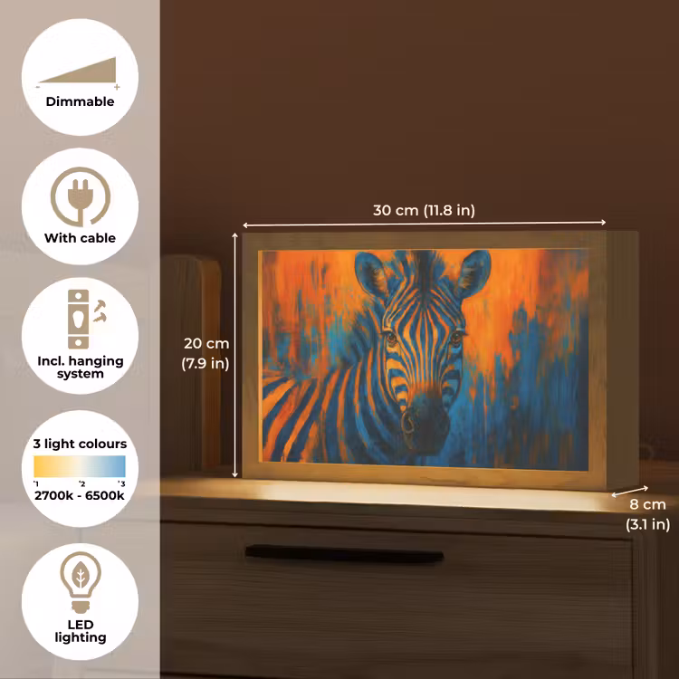Zebra - Abstract - Blauw Light Box met kabel (Tafellamp) klein -USP_EN