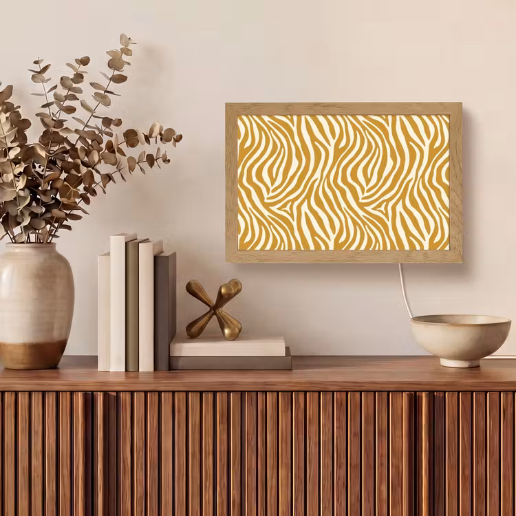 Zebra - Klassiek - Oker - Geel Light Box met kabel (Tafellamp) klein 924 -sfeer2