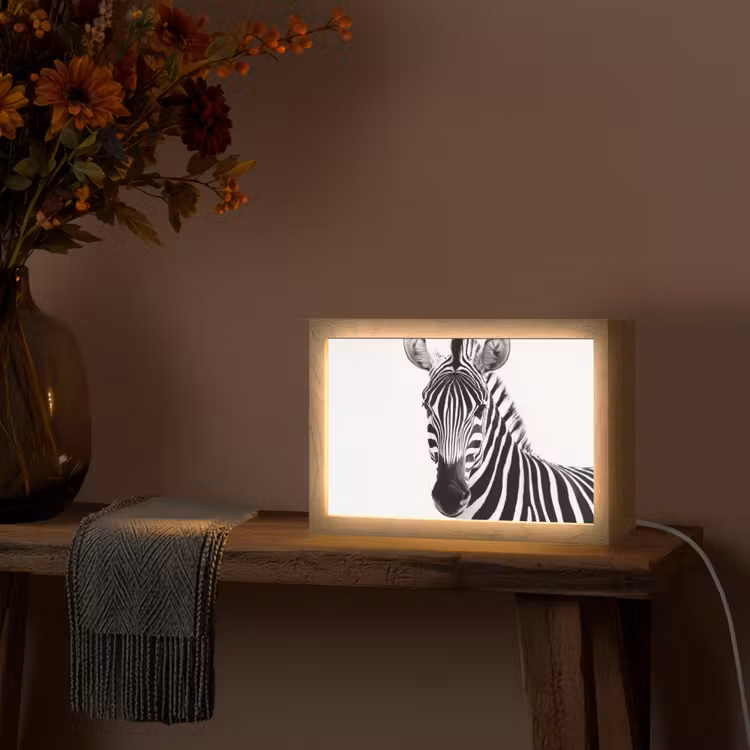 Zebra - Close-up - Zwart - Strepen Light Box met kabel (Tafellamp) klein -sfeer4