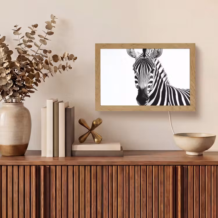 Zebra - Close-up - Zwart - Strepen Light Box met kabel (Tafellamp) klein -sfeer2