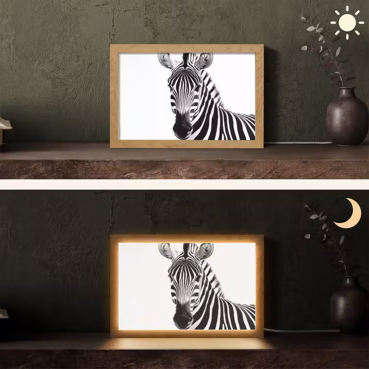 Zebra - Close-up - Zwart - Strepen Light Box met kabel (Tafellamp) klein -sfeer3
