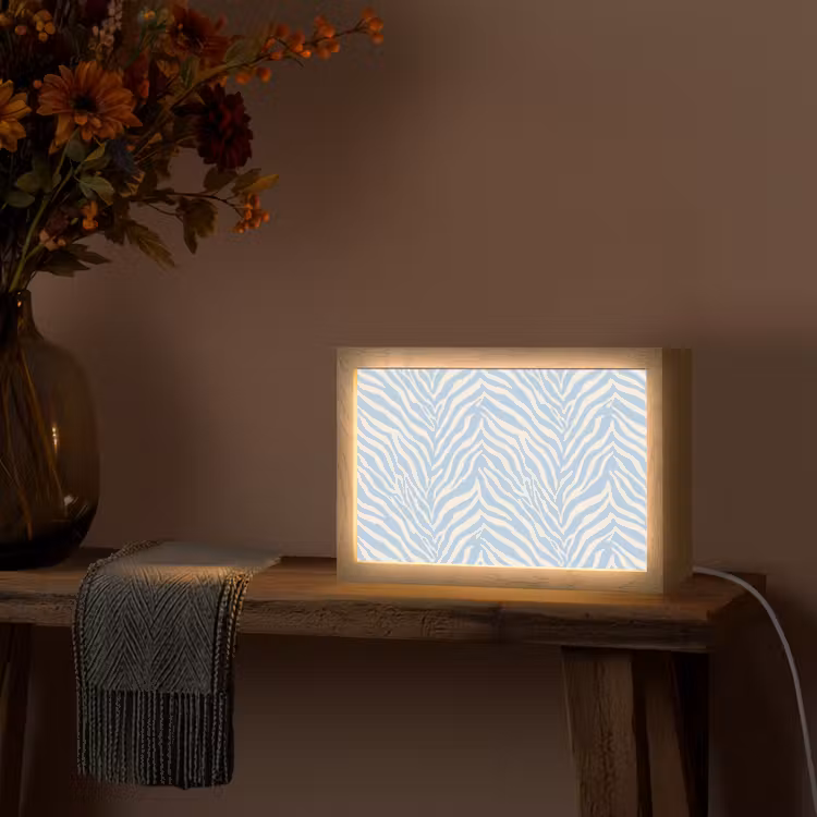 Zebra - Motief - Blauw - Wit Light Box met kabel (Tafellamp) klein 924 -sfeer4