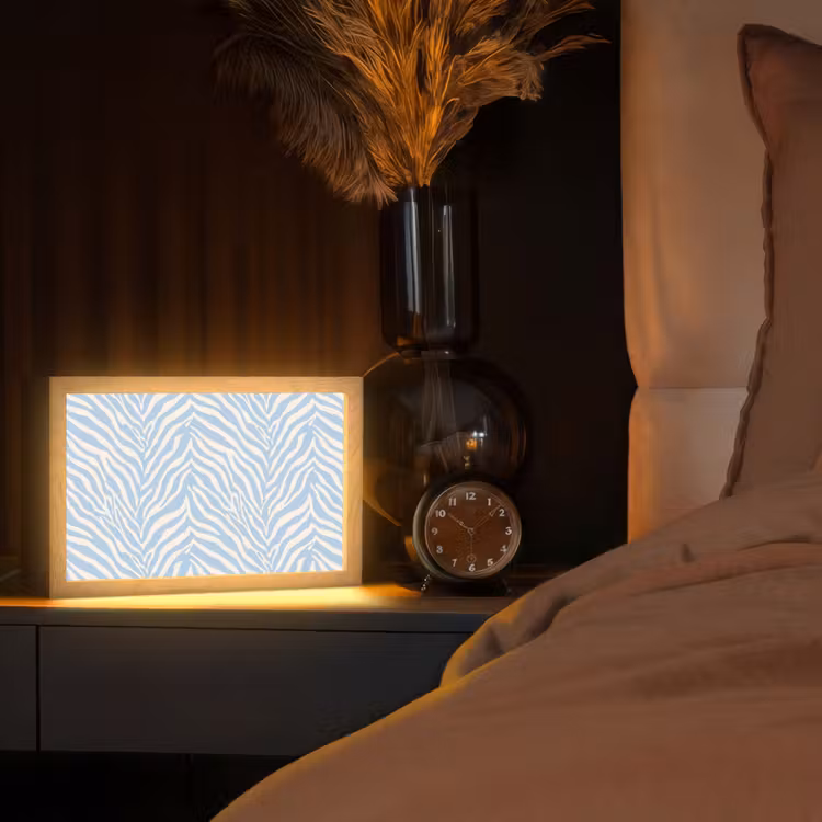 Zebra - Motief - Blauw - Wit Light Box met kabel (Tafellamp) klein 924 -sfeer1