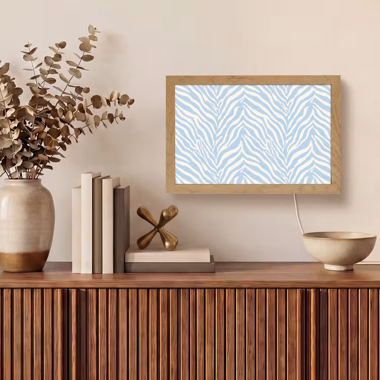 Zebra - Motief - Blauw - Wit Light Box met kabel (Tafellamp) klein 924 -sfeer2