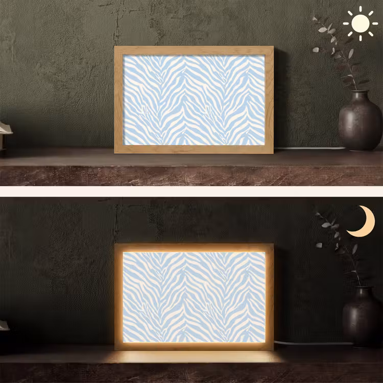 Zebra - Motief - Blauw - Wit Light Box met kabel (Tafellamp) klein 924 -sfeer3