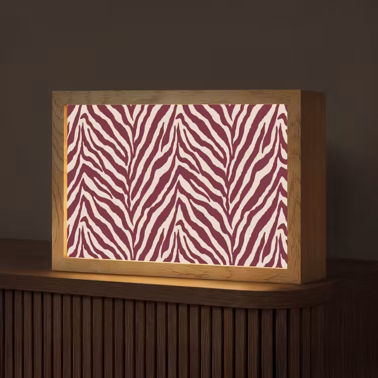 Zebra - Motief - Bordeaux - Rood Light Box met kabel (Tafellamp) klein 924 -z3d_website