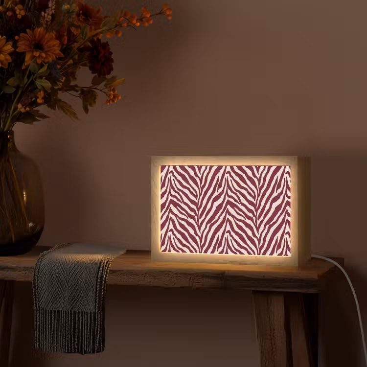 Zebra - Motief - Bordeaux - Rood Light Box met kabel (Tafellamp) klein 924 -sfeer4
