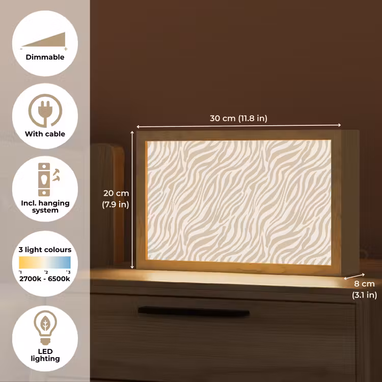 Zebra - Patroon - Beige Light Box met kabel (Tafellamp) klein 924 -USP_EN