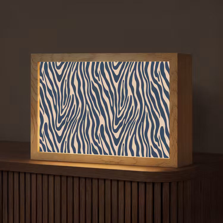 Zebra - Patroon - Blauw - Beige Light Box met kabel (Tafellamp) klein 924 -z3d_website