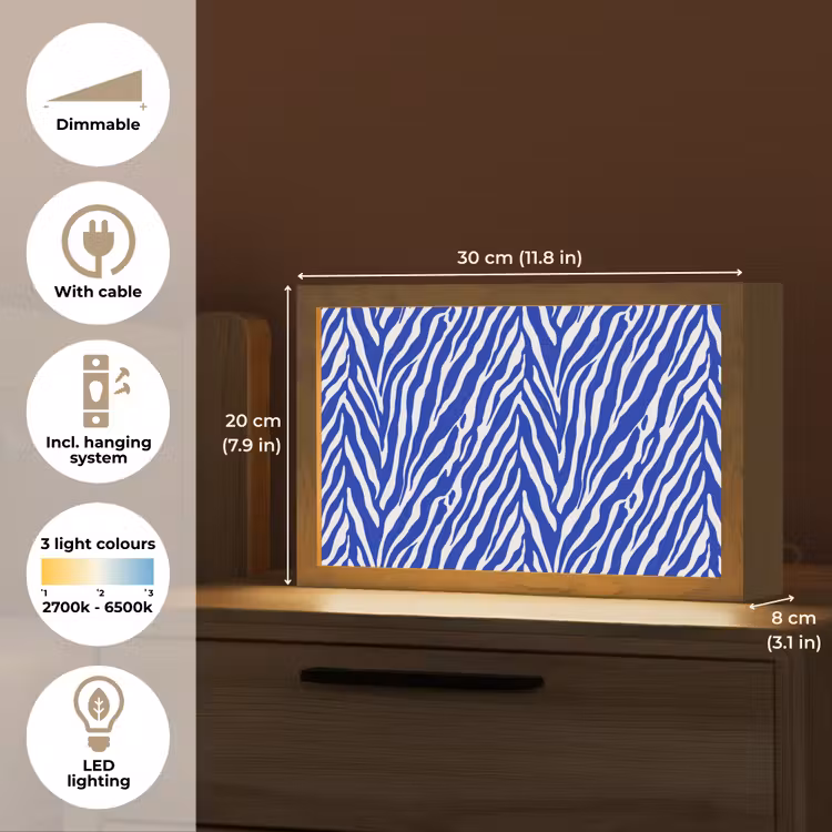 Zebra - Patroon - Kobalt - Blauw Light Box met kabel (Tafellamp) klein 924 -USP_EN