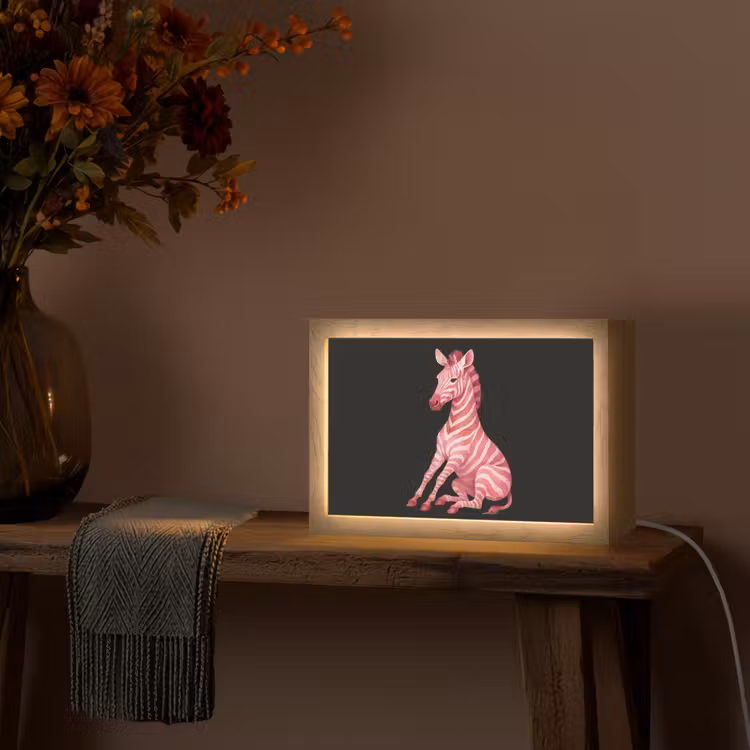 Zebra - Roze - Gestreept Light Box met kabel (Tafellamp) klein -sfeer4