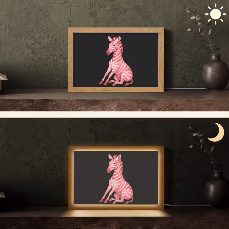 Zebra - Roze - Gestreept Light Box met kabel (Tafellamp) klein -sfeer3