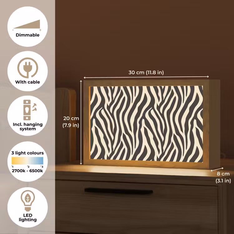 Zebra - Print - Klassiek - Zwart Light Box met kabel (Tafellamp) klein 924 -USP_EN