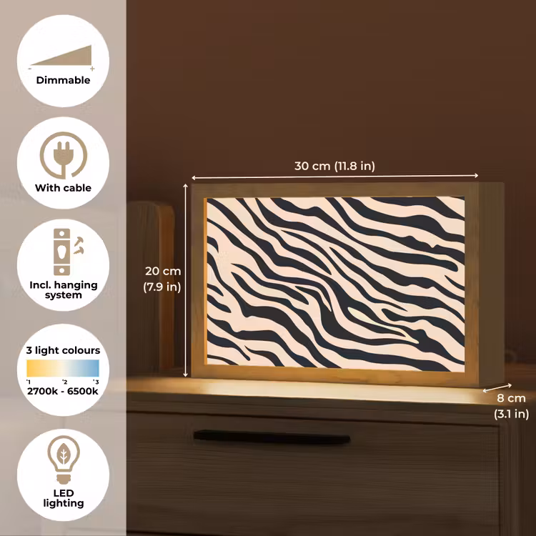 Zebraprint - Dynamisch - Roze Light Box met kabel (Tafellamp) klein -USP_EN